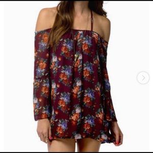 Tobi floral off the shoulder long top mini dress